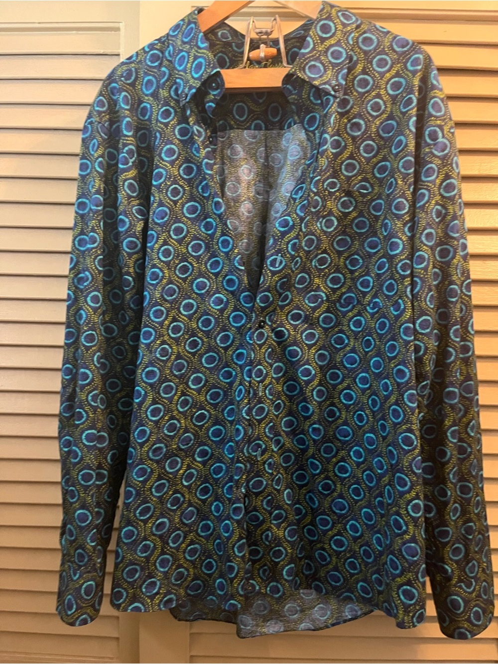 Alan Flusser Men's Blue & Black Patterned Button-Up Shirt XXL